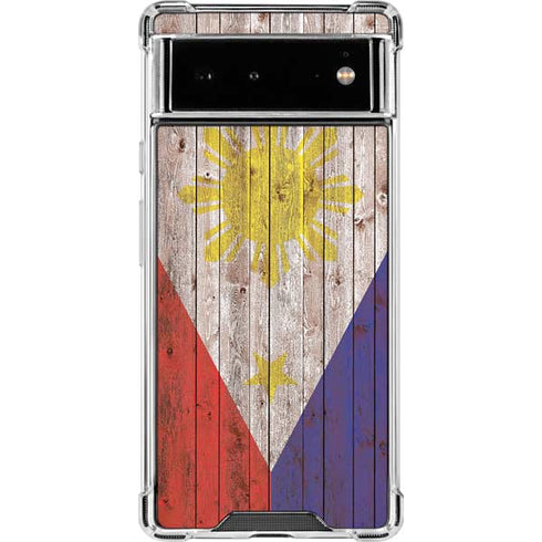 Philippines Flag Dark Wood Google Pixel 6 Clear Case